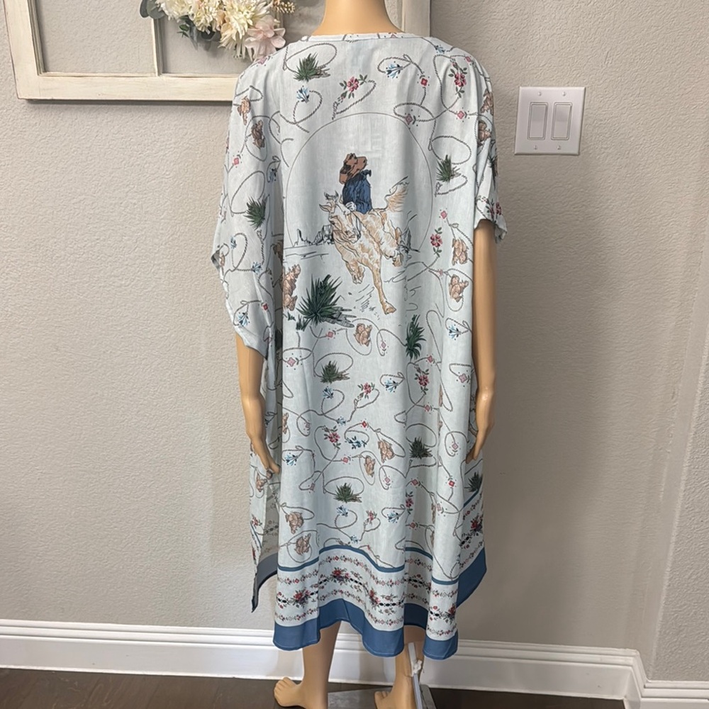 Tasha Polizzi Blue and White Casual Midi with Dolman Sleeves